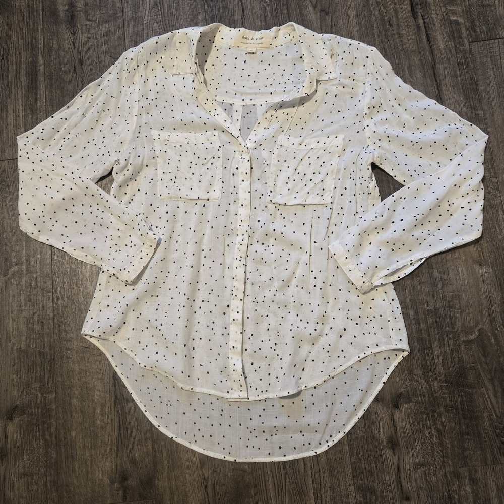 Anthropologie Cloth & Stone Women's Size M White Polka Dot Button Up Shirt
